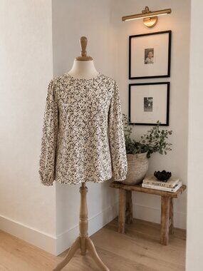 XL Reitmans Ladies Blouse Black/Brown Speckle High Scoop Neck